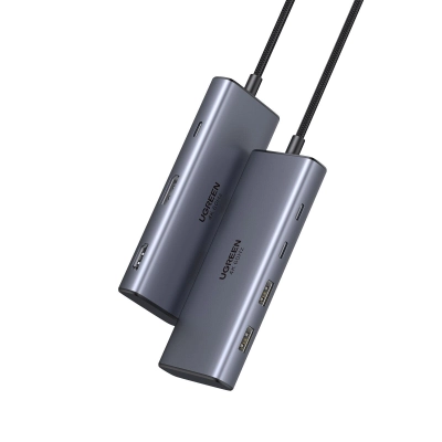 Хаб UGREEN CM498 (75902) 7-in-1 USB-C Hub With HDMI, DPx2, USB-Cx2, USB-A, USB-C PD. Цвет: серый космос