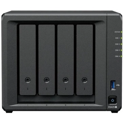 Сетевое хранилище Synology DS425+ (4x2.5/3.5 SATA, Intel Celeron J4125/4x2GHz, 2GB DDR4, 1x2,5 Гбит/с, 1x1 Гбит/с)