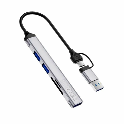 USB/​Type-C HUB WiWU Wi-HB003 ZOLO 5 in 1 (USB 3.0) + (2хUSB 2.0) + SD Card+ MicroSD (Gray)