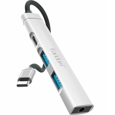 USB HUB Earldom ET-HUB20 Type C, 2USB+выход Type C PD+разьем jack 3.5 серебро