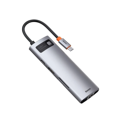 USB-C хаб Baseus CAHUB-CV0G Metal Gleam 8в1 3USB/​HDMI/​USB-C/​MicroSD/​TF/​RJ45 серый