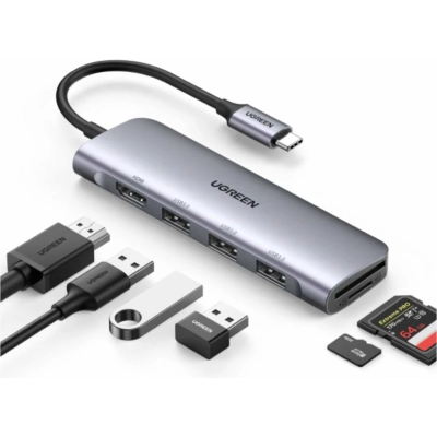 Док-станция Ugreen CM511 (20956A) Type C to HDMI +USB 3.0*3 + SD/​TF Converter without PD