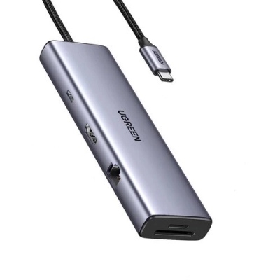 Док-станция Ugreen CM498 (15375) USB-C to 2*USB3.0+2*USB-C+HDMI+RJ45+SD&TF +PD port Docking Station space gray