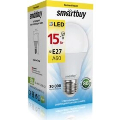 Светодиодная лампа Smartbuy A60-15W/3000/E27