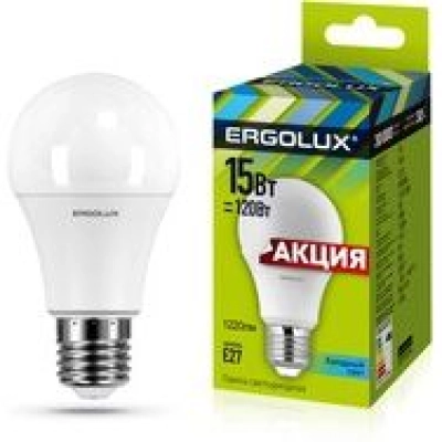 Лампочка Ergolux LED-A60-15W-E27-4K
