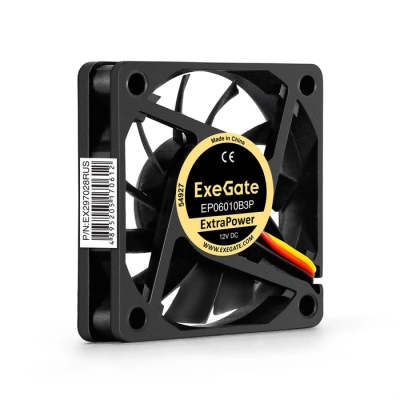 Вентилятор ExeGate ExtraPower EP06010B3P EX297028RUS 12В DC (60x60x10 мм, 2-Ball (двойной шарикоподшипник), 3pin, 3000RPM, 24dBA)