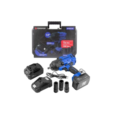 Гайковерт Forsage F-WT02F1161(51694) ударный 1/​2+набор головок ударных глуб.17,19,21мм 2 АКБ+ЗУ, 20V, 5.0AH LI-ION, 1550об/​мин