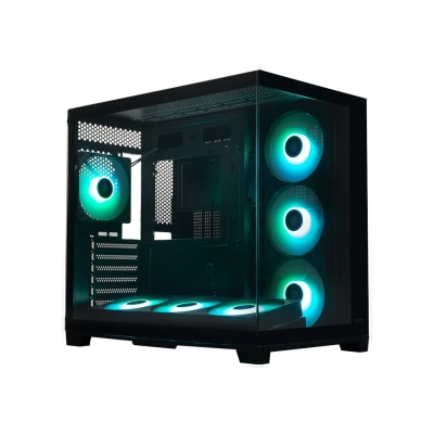 Корпус XASTRA QR500 7ARGB-FC-C6-UC Black (QR500-2FA36A-1FC12A-C6-UC)ATX/​Aquarium/​2 Curve Gl/​2x360mm+1*120mm ARGB PWM FC fans/​Argb+PWM HUB 6port/​Type-C
