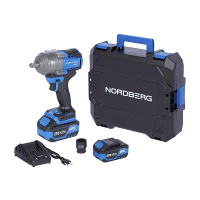 Гайковерт NORDBERG NE805K 1/​2, 21В, 1000 Нм с двумя 4A аккум. и зар. уст-вом, в кейсе