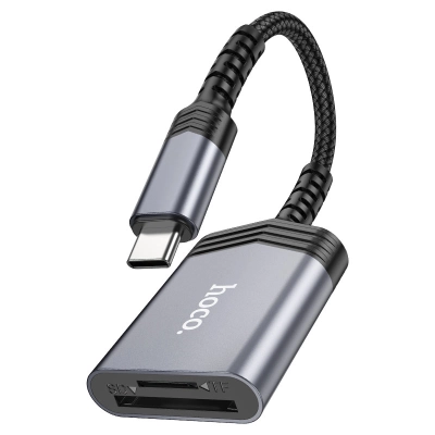 Дата-кабель Hoco UA25 2-in-1 card reader Type-c metal Gray