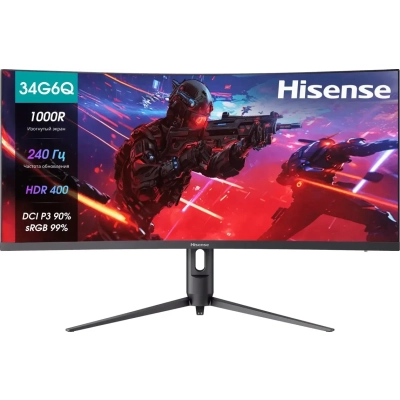 Монитор Hisense 34G6Q-PRO 34 Curved 1000R, 3440x1440, 240Hz, 21:9, VA, 1ms, 320cd, 2хHDMI, 1хDP