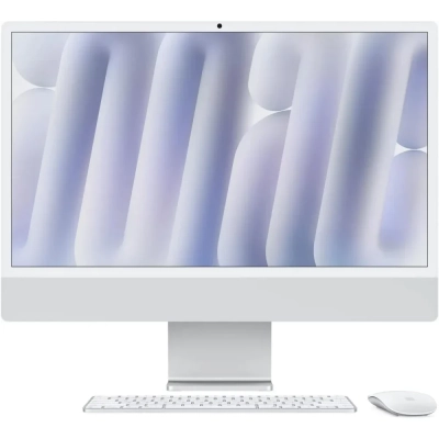 Моноблок Apple iMac MWUU3ZP/​A 24 4.5K M4 10 core (4) 16Gb SSD256Gb 10 core GPU macOS WiFi BT 143W клавиатура мышь Cam серебристый 4480x2520