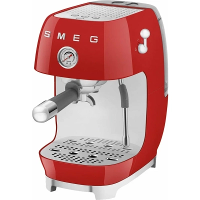 Кофемашина SMEG ECF03RDEU стиль 50-х гг функция одинарный/​двойной, сигнал о необходимости очистки, давление 15 бар, капучинатор