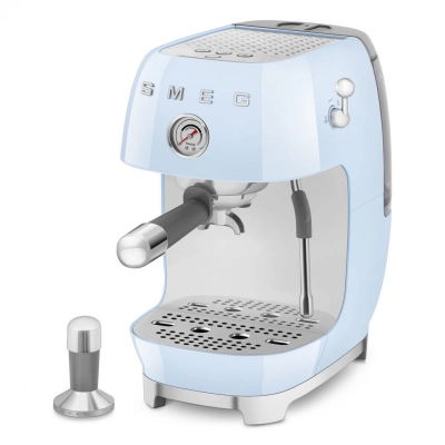Кофемашина SMEG ECF03PBEU стиль 50-х годов функция одинарный/​двойной, сигнал о необходимости очистки, давление 15 бар, капучинатор