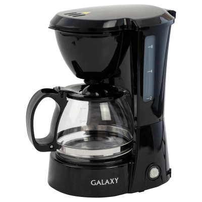 Кофеварка электрическая Galaxy LINE GL 0700, черная, капельная, 700 Вт, 0,75 л (4-6 чашек), многоразовый съемный фильтр, шкала максимального уровня воды, выключатель с индикатором работы, функция подогрева и поддержания температуры готового кофе, система