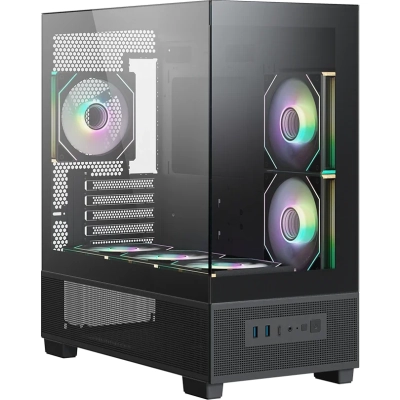Корпус XASTRA Q500M 6ARGB-C10-UC Black (Q500M-6FM12A-C10-UC) mATX/​Aquarium/​Screewless/​ 6x120mm ARGB PWM FM fans/​Argb+PWM HUB 10port/​ Type-C