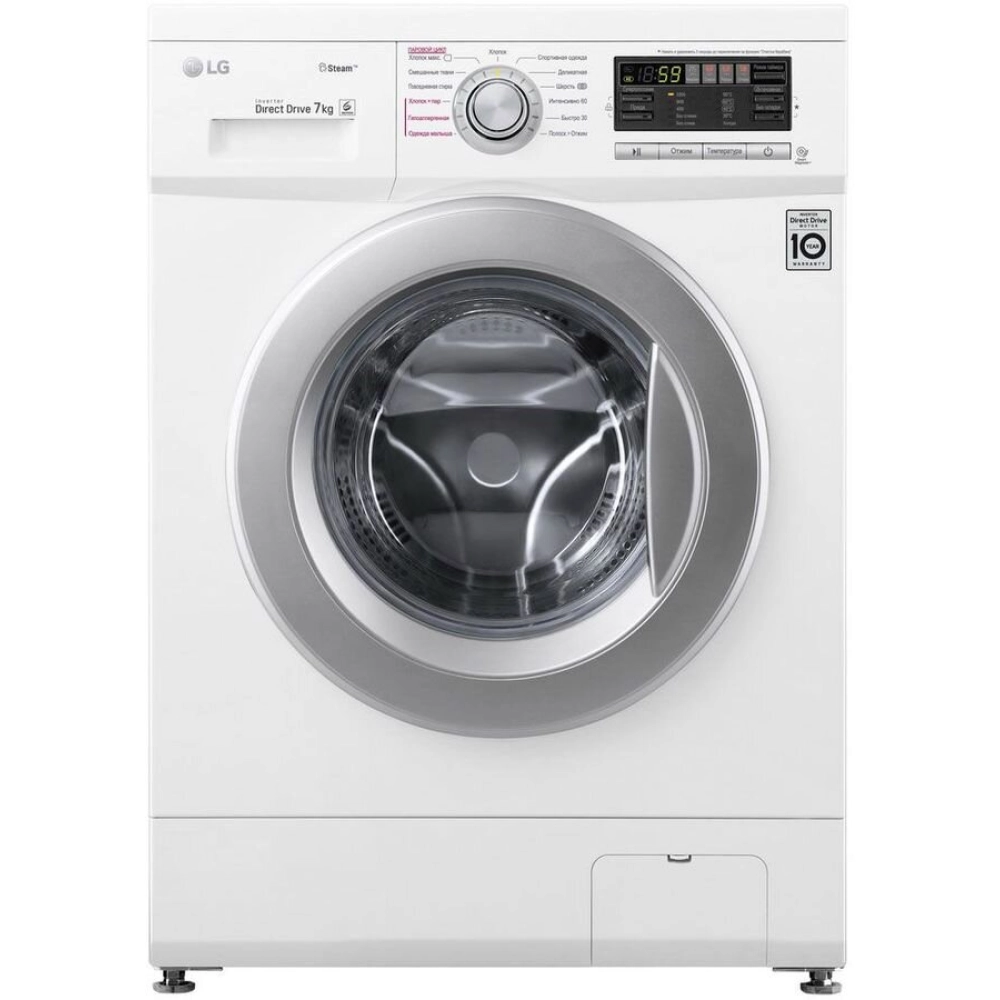 Стиральная машина LG F1296HDS1 белый, 60x44x85 см, фронтальная 7кг, 1200 об/​мин, классы А/​А/​В