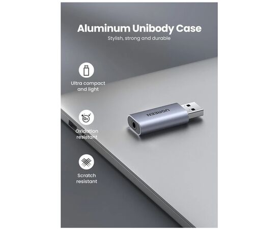  Аудио адаптер UGreen CM383 (80864) USB 2.0 to 3.5mm Audio Adapter серый 