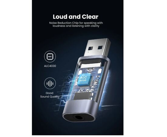  Аудио адаптер UGreen CM383 (80864) USB 2.0 to 3.5mm Audio Adapter серый 