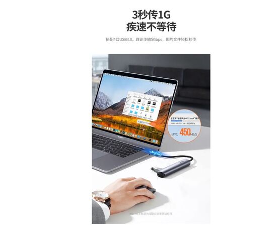  Адаптер UGreen CM417 (20197) USB-C to 4*USB 3.0+HDMI Adapter серый 