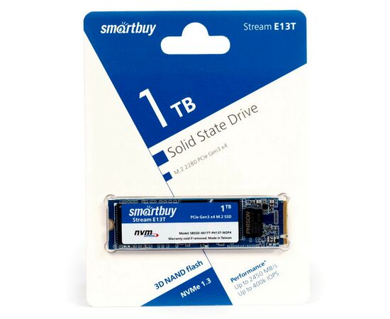  Внутренний SSD  Smart Buy 1TB  Stream E13T, PCIe Gen3 x4, R/W - 1850/2450 MB/s, (M.2), 2280, Phison PS5013-E13T 