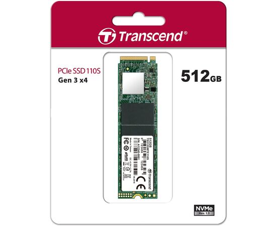  Внутренний SSD  Transcend  512GB  MTE110S, PCIe 3.0 x4, R/W - 1500/1800 MB/s, (M.2), 2280, 3D TLC NAND 