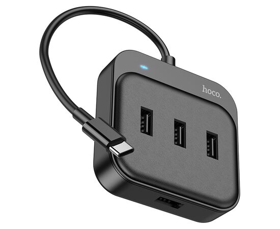  USB HUB разветвитель HOCO HB31 Easy 4 в 1 Type-C (m) - 4xUSB2.0 (f), 20 см, черный 