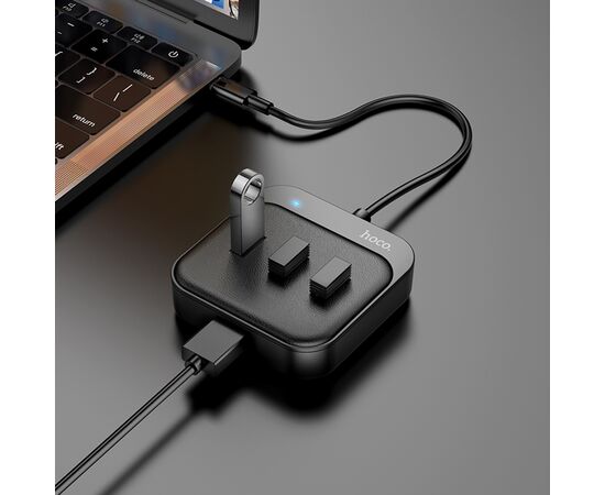  USB HUB разветвитель HOCO HB31 Easy 4 в 1 Type-C (m) - 4xUSB2.0 (f), 20 см, черный 