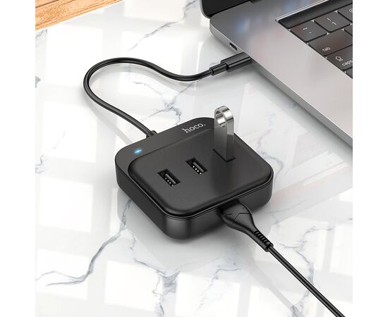  USB HUB разветвитель HOCO HB31 Easy 4 в 1 Type-C (m) - 4xUSB2.0 (f), 20 см, черный 