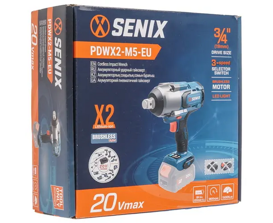  Гайковерт SENIX X2 PDWX2-M5-EU 20В 3/4'', 1500 Нм, без АКБ и ЗУ 