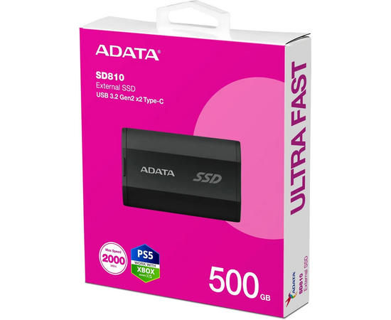  SSD ADATA SD810 (SD810-500G-CBK) 500GB, Type-C, USB 3.2 Gen2x2, up to R/W 2000/2000 MB/s 