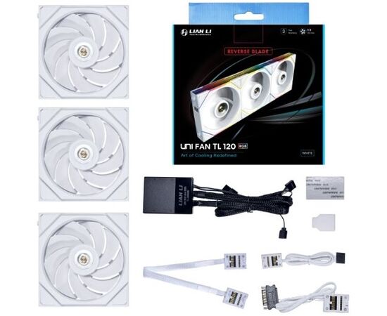  Комплект вентиляторов (3шт.) Lian Li Uni Fan TL LED 120 Reverse White /12RTL3W/ (G99.12RTL3W.R0) 120x124x28мм (PWM, ARGB, 200-2600 об/мин, 33dBa) 