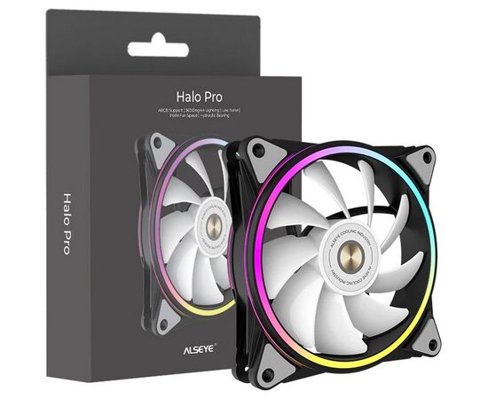  Вентилятор ALSEYE HALO PRO B-R (rubber screw) Fan 120mm, hydraulic, 800-2100rpm, max 51.87CFM, max 26dBA, ARGB. PWM, Black, RTL 