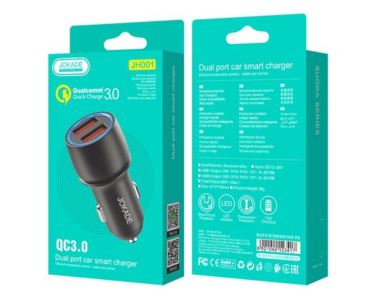  АЗУ JOKADE JH001 2 USB, 3.1 mah, 36W black 