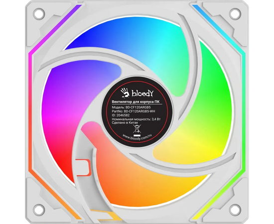  Вентилятор Bloody BD-CF120ARGB5 LCD ARGB (BD-CF120ARGB5-WH) 120х120x25 белый 4-pin 26дБ (упак. 1шт) Ret 