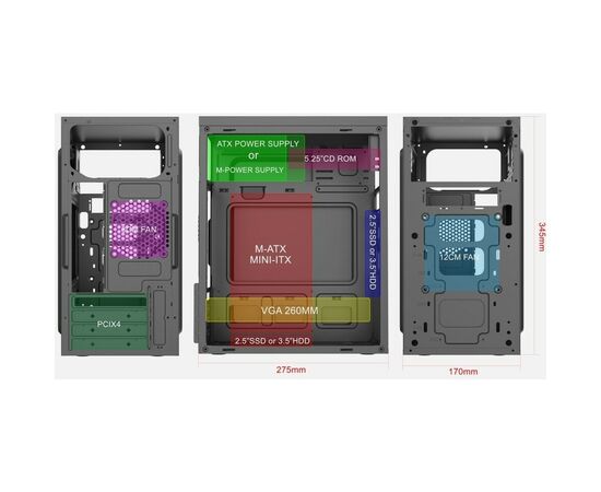  Корпус FOXLINE Forza FZ-017-SX450R mATX case, black, w/PSU 450W 12cm, w/2xUSB2.0, w/pwr cord, w/o Fan 