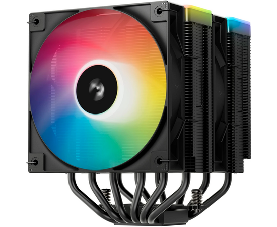  Кулер DEEPCOOL AG620 BK ARGB V2 LGA20XX/1700/1200/115X/AM5/AM4 (TDP 260W, PWM, ARGB Dual Fan 120mm, 6 тепл. трубок, черный) Ret 